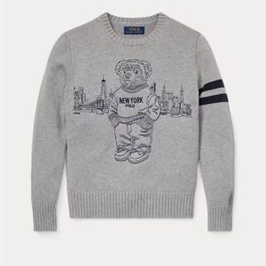 Polo by Ralph Lauren Gray Sweater with Bear Design New York Kids 7 Blue RARE
